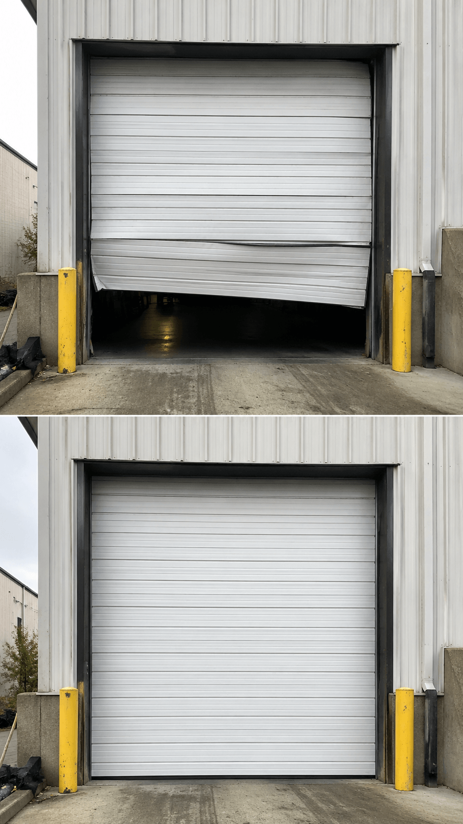 Commercial Garage Door Before and After Repair by University Park TX Garage Doors